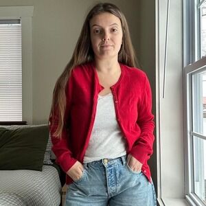 Vintage Red Cotton/Cashmere Blend Button Up Cardigan Size Medium
